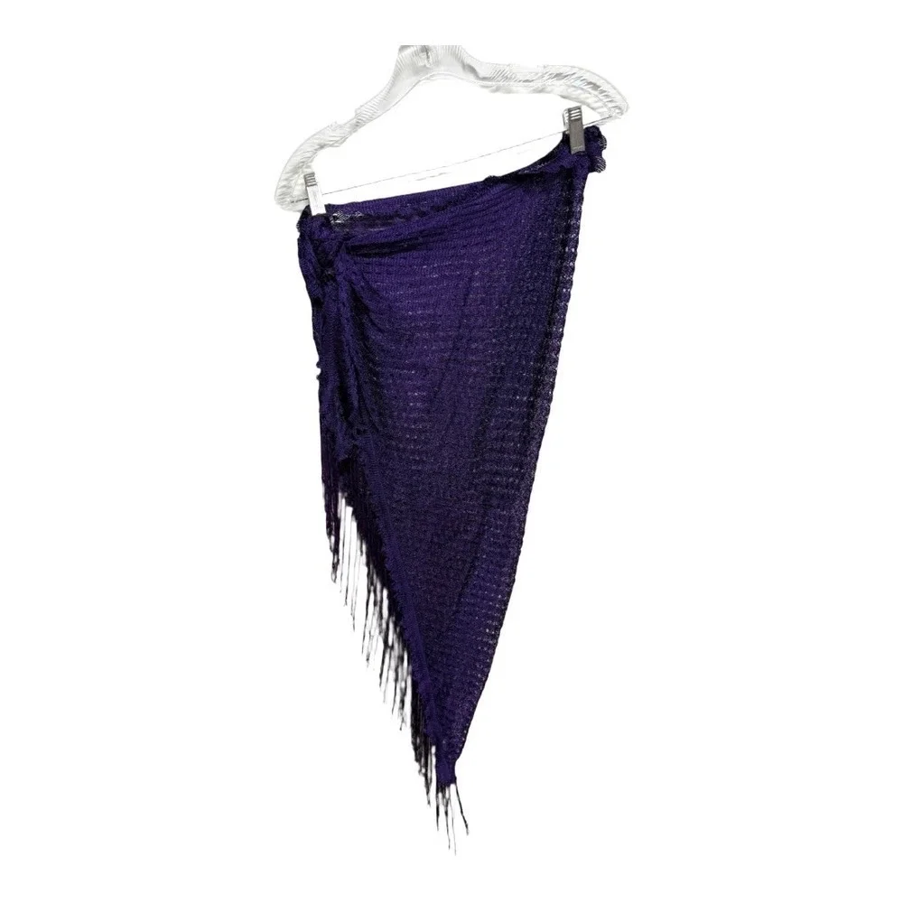 Cejon Purple Fringe Wrap Scarf Sarong Knit One Size
